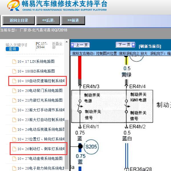 2018年北汽昌河-昌河Q7制动开关及变速箱电路图