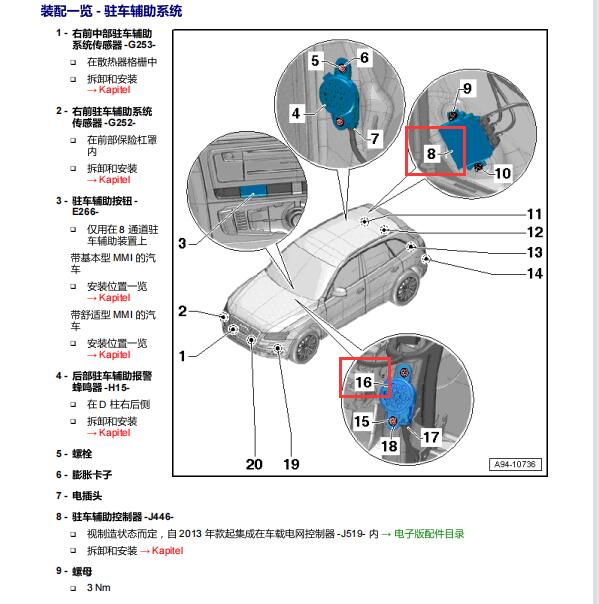 2011年奥迪Q5 J446和H22安装位置