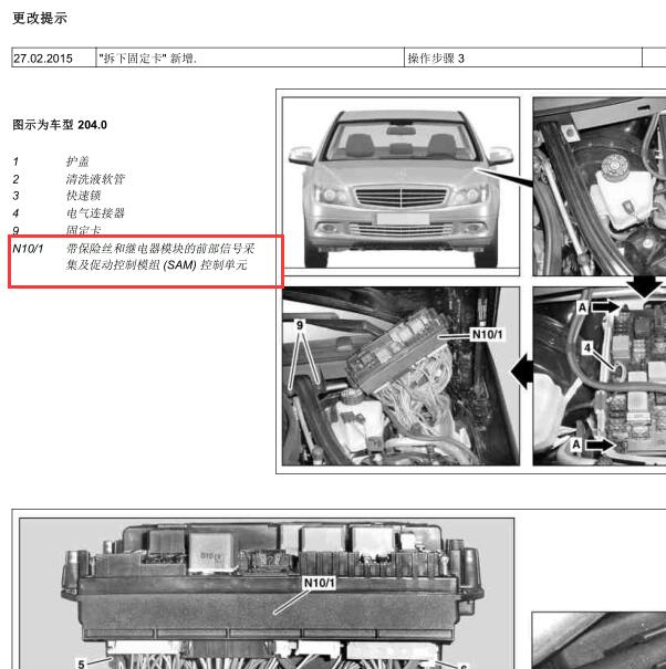 2014年奔驰GLK260  前SAM 模块位置