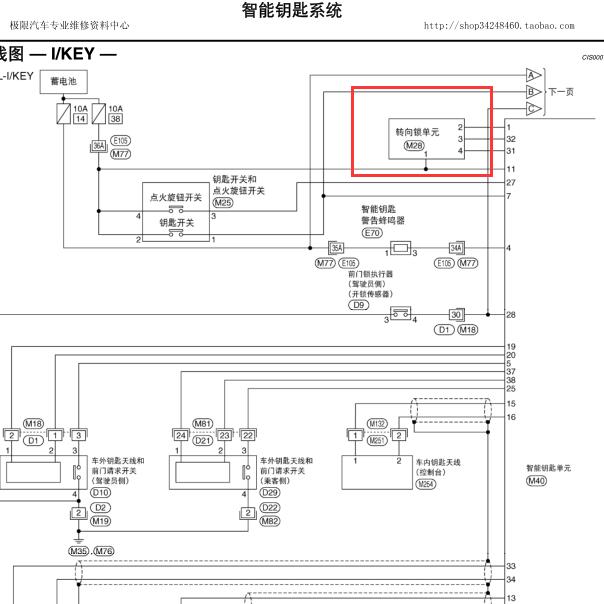2014年日产轩逸 转向锁电路图