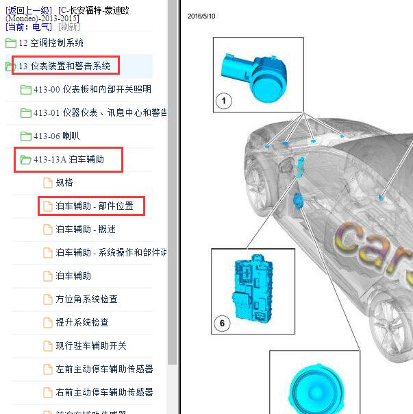 2013年福特蒙迪欧雷达位置