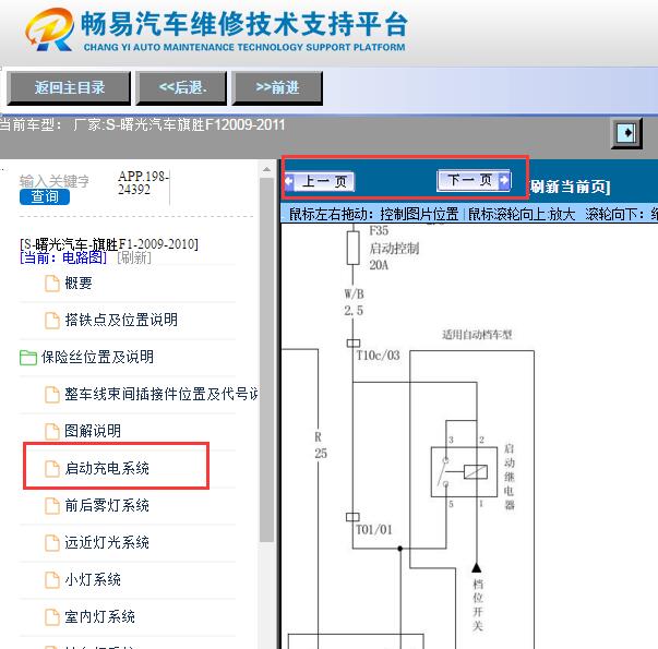 2009-2011年旗胜F1起动机继电器电路图