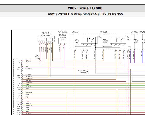 2002年雷克萨斯ES300发动机电路图和电喷系统维修手册