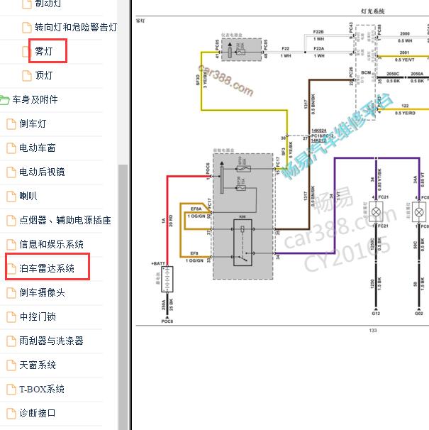 2019年年江铃域虎7 雾灯电路图
