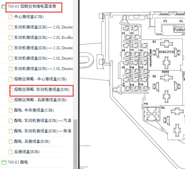 2011年福特蒙迪欧致胜发动机舱保险丝资料