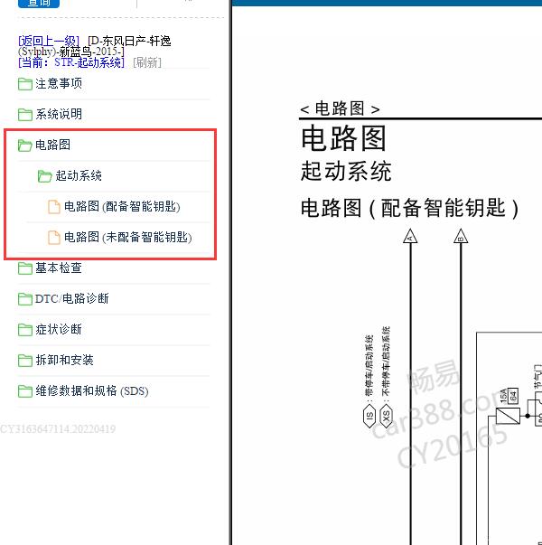 2015年日产轩逸 起动电路图