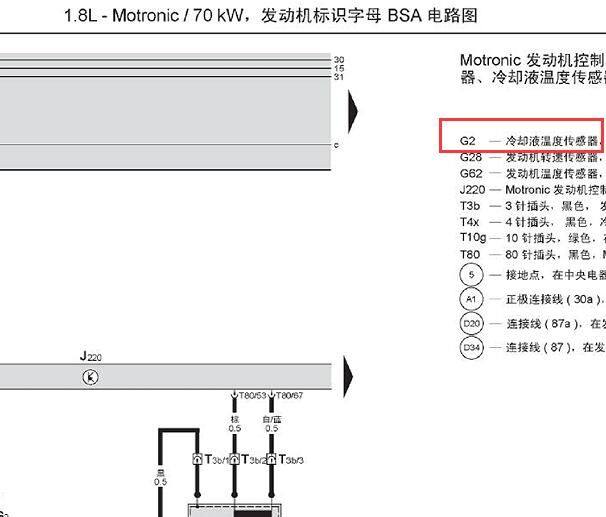 2007年大众桑塔纳冷却液温度传感器电路图