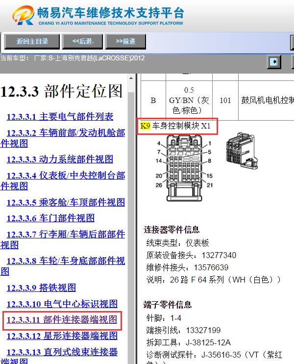 2012年别克君越  车身端子图