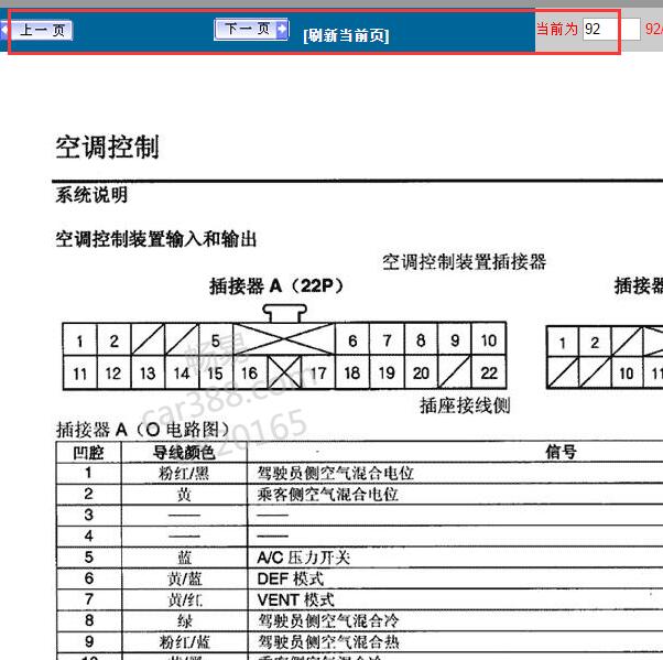 2003-2007年本田雅阁空调针脚图
