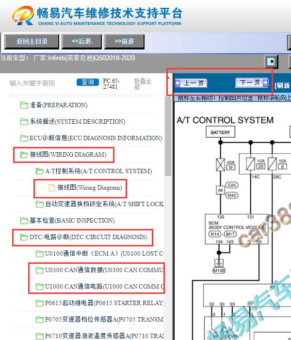 2020年英菲尼迪Q50 变速箱线路图和CAN通讯故障