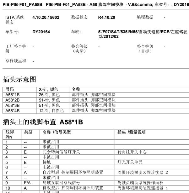 2011年宝马GT 535i  倒车灯电路图和脚步空间模块针脚