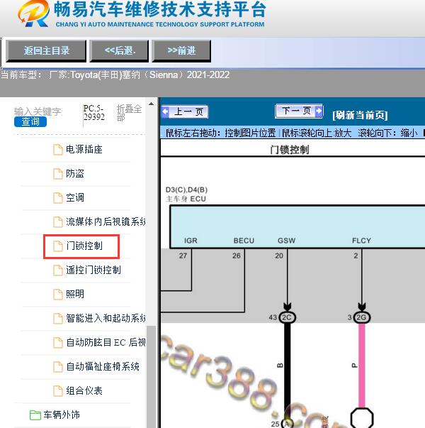 2021-2022年Toyota(丰田)-塞纳（Sienna）门锁控制电路图
