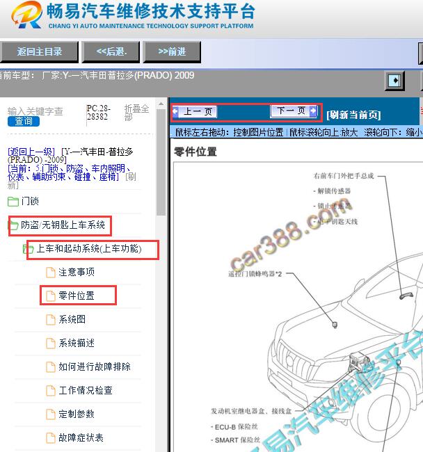 2009年丰田普拉多无钥匙系统部件位置