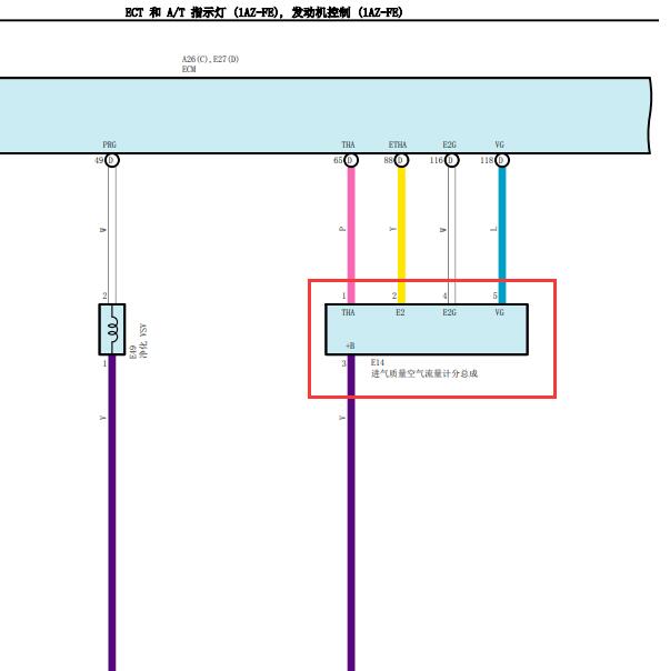 2008年丰田凯美瑞 1AZ发动机空气流量传感器电路图