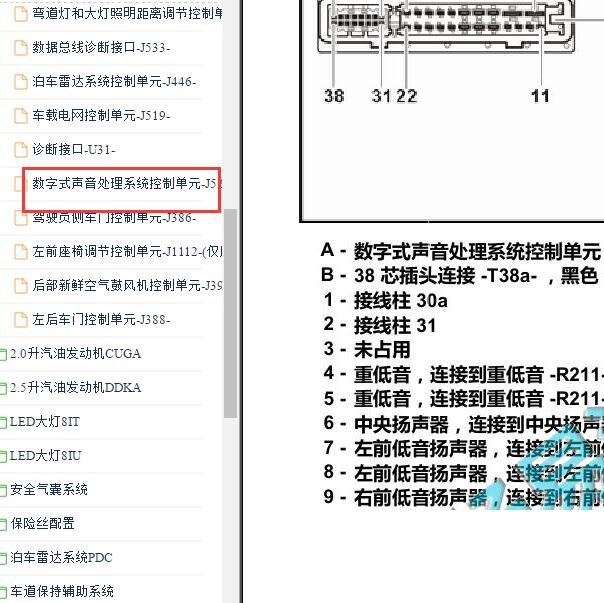 2017年大众途昂 音响系统针脚