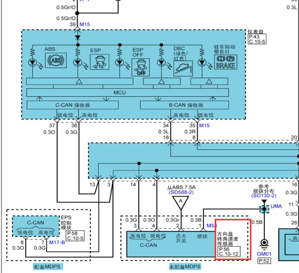 2011年起亚智跑转向角速度传感器电路图