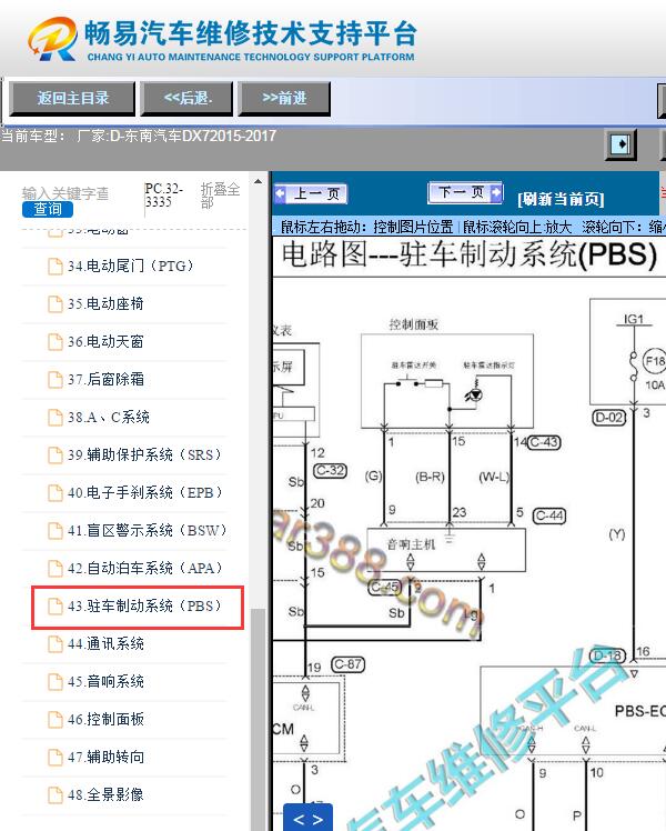 2017年东南DX7  手刹和变速箱电路图