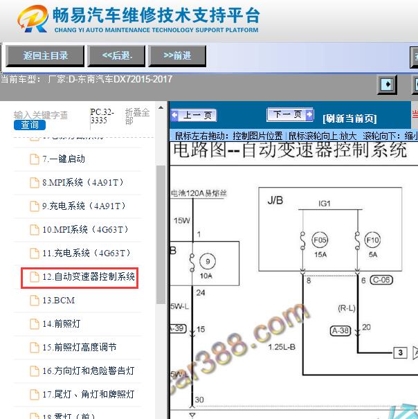2017年东南DX7  手刹和变速箱电路图