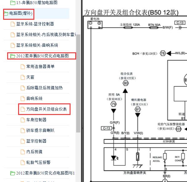 2012年一汽奔腾B50仪表电路图