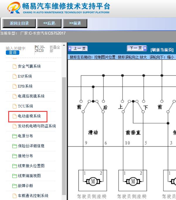 2017年长安CS75  座椅电路图