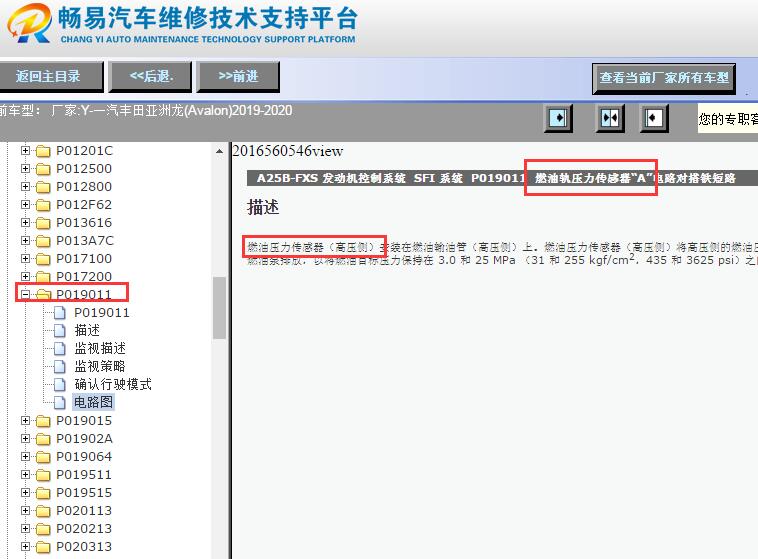 2019-2020年丰田亚洲龙油轨压力传感器A资料