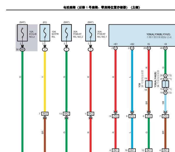 2019年丰田威尔法混动车型后排座椅电路图