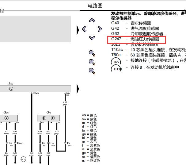 2006年奥迪A6发动机燃油压力传感器电路图