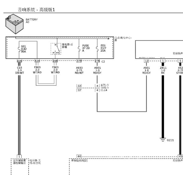 2015年道奇挑战者音响系统电路图