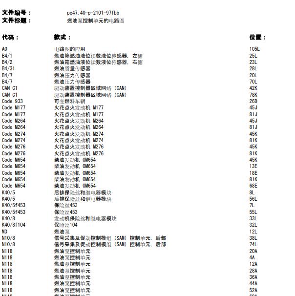 2015年奔驰C180 油泵电路图