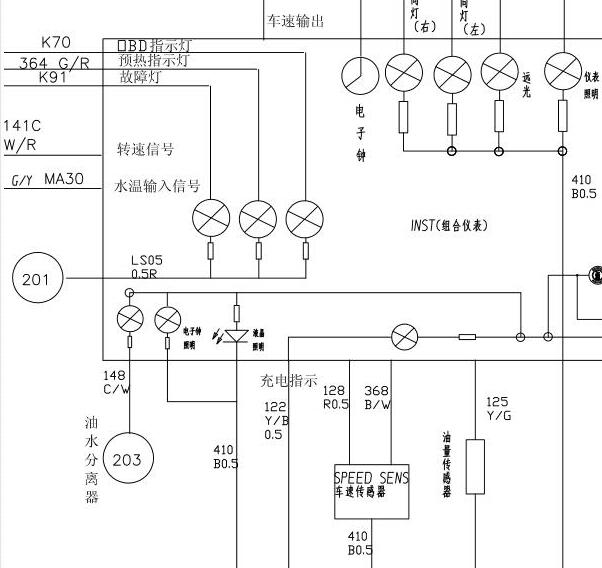 2008年东风锐骐转速传感器与里程表电路图