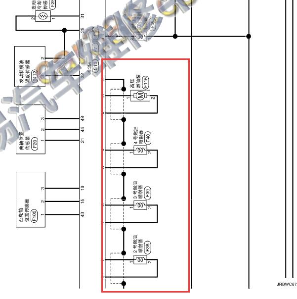 2014年日产奇骏MR20 发动机喷油嘴电路图