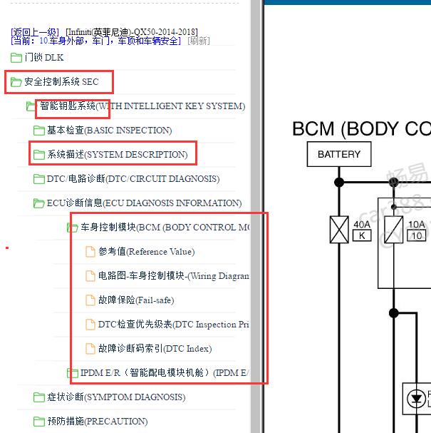 2014-2018年 英菲尼迪QX50 智能钥匙电路图