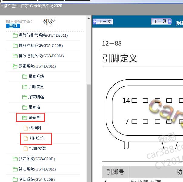 2020年长城炮尿素泵针脚定义