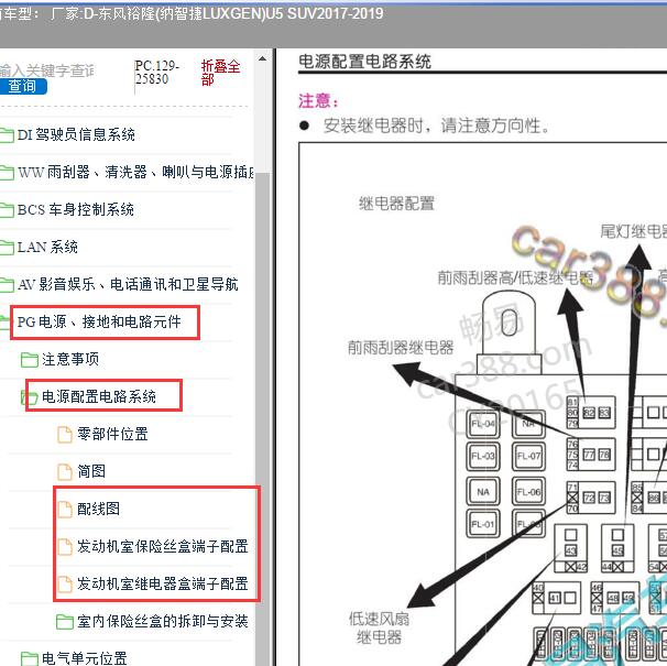 2017-2019年纳智捷U5 SUV保险继电器分配