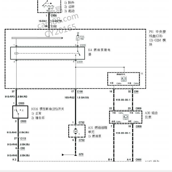 2011年福特福克斯  燃油箱电路图