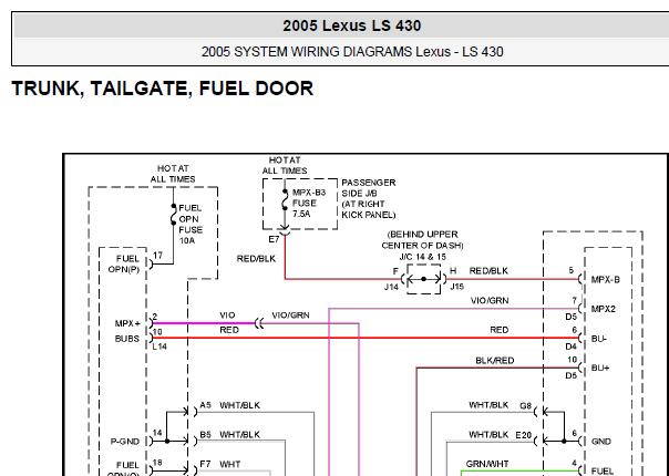 2005年雷克萨斯LS430尾门锁电路图