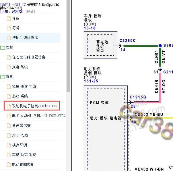 2014年福特翼搏发动机电路图