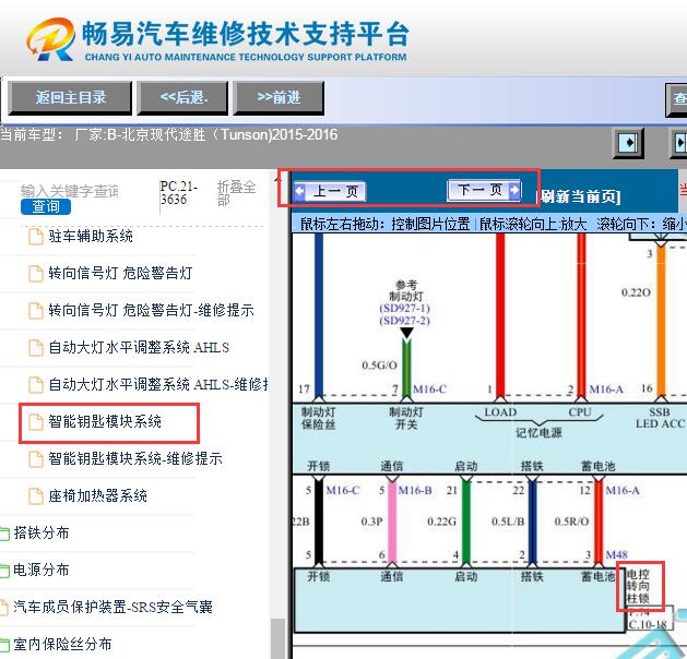 2015-2016年现代途胜转向柱锁电路图