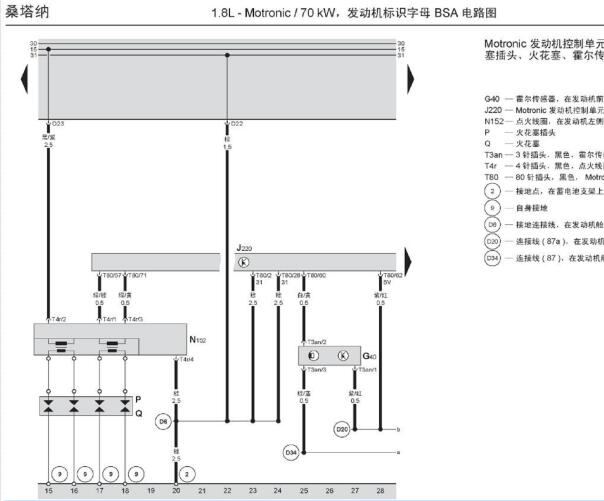 2010年大众桑塔纳BSA发动机电路图