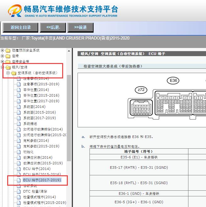 2015-2020年丰田霸道空调放大器针脚资料