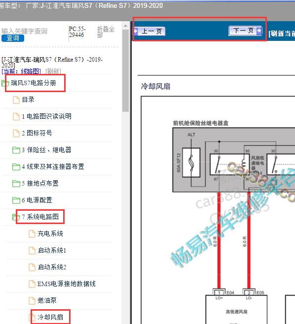 2019-2020年江淮瑞风S7（Refine S7）冷却风扇电路图