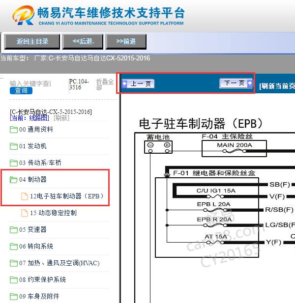 2016年马自达CX-5  电子驻车制动器电路图