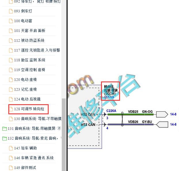 2017年福特锐界转向柱模块电路图