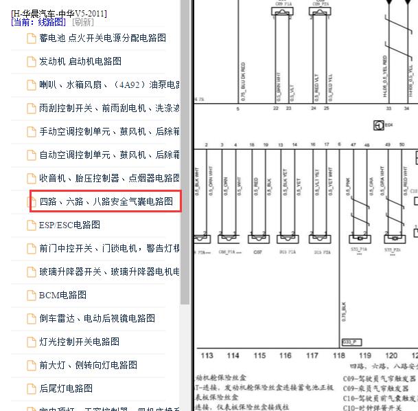 2011年中华V5气囊电路图