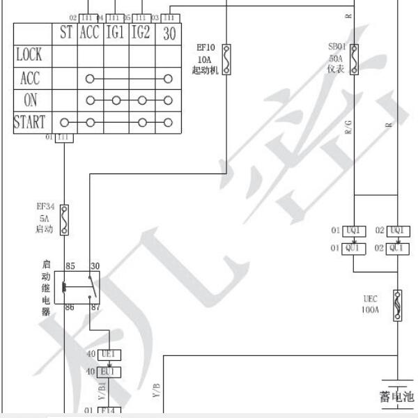 2015 北汽幻速S2 点火开关电路图.