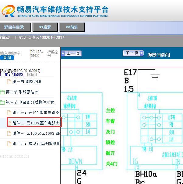 2016-2017年众泰云100S车窗电路图