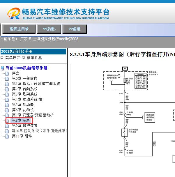 2008年别克凯越后备箱电路图