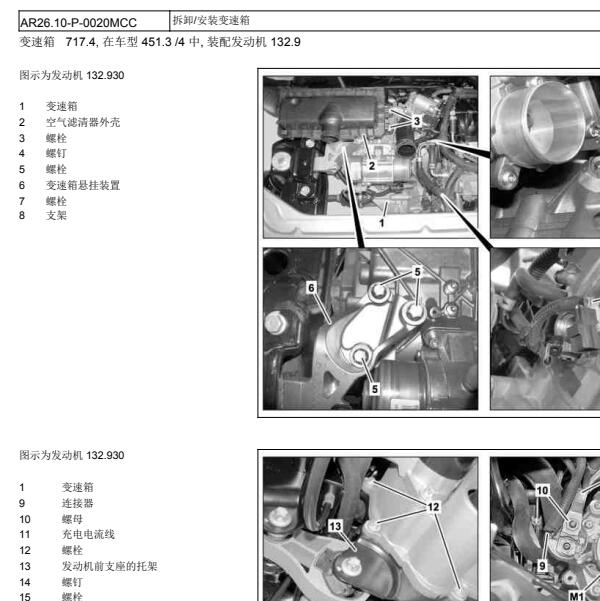2014年奔驰smart fortwo  变速箱位置与维修手册
