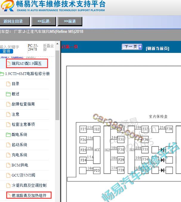 2018年瑞风M5(Refine M5)油泵电路图和保险丝分配