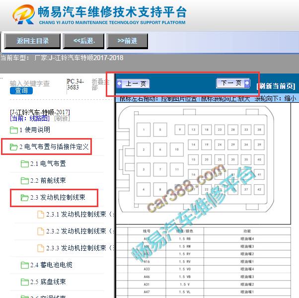 2017年江铃特顺  发动机电脑端子图